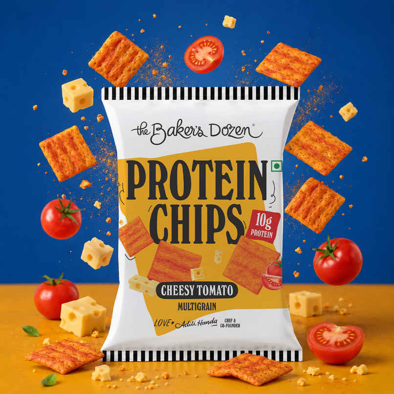The Baker's Dozen Protein Chips Cheesy Tomato Multigrain | 10g Protein | Baked | Healthy Snacks The Baker's Dozen Protein Chips Cheesy Tomato Multigrain | 10g Protein | Baked | Healthy Snacks