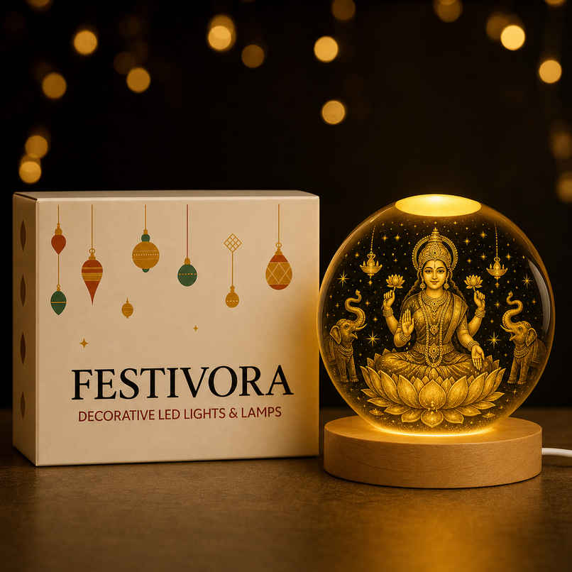 Festivora 3D Goddess Lakshmi Crystal Ball Night LED Lamp | Gifting | Home Decor Festivora 3D Goddess Lakshmi Crystal Ball Night LED Lamp | Gifting | Home Decor