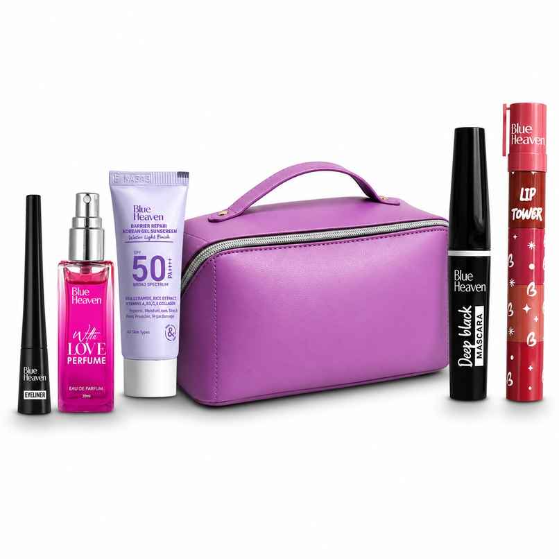 Blue Heaven Glam Ready Beauty Gift Set for Women | Perfect for Gifting | 5-in-1 Makeup Kit with Pouch Blue Heaven Glam Ready Beauty Gift Set for Women | Perfect for Gifting | 5-in-1 Makeup Kit with Pouch
