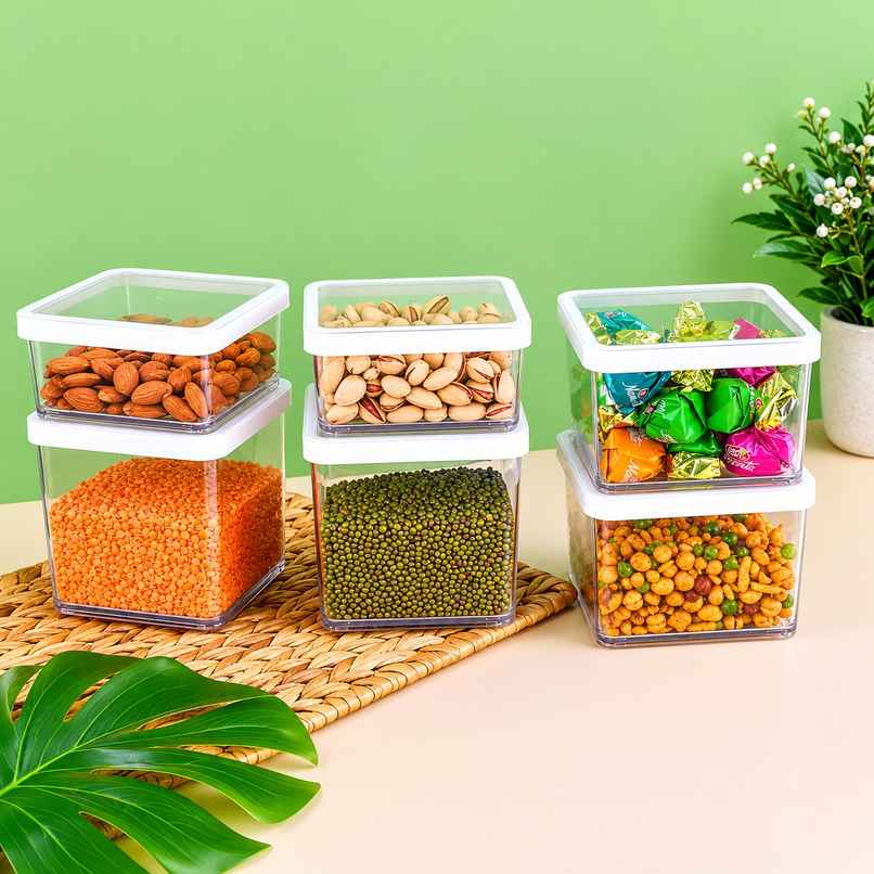 Nayasa Nicola Container Set | Airtight & BPA-Free | Clear - 550 ml x 2, 800 ml x 2, and 1050 ml x 2