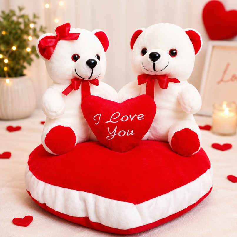 Dearjoy Teddy Couple Sitting On A Heart 30 cm Dearjoy Teddy Couple Sitting On A Heart 30 cm