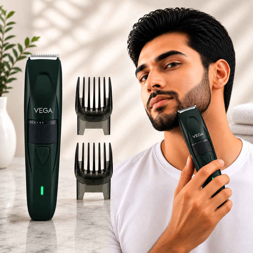 VEGA Turbolite Beard Trimmer for Men with 90 Min Runtime (VHTH-41) | USB Type C | 2 Comb Attachment