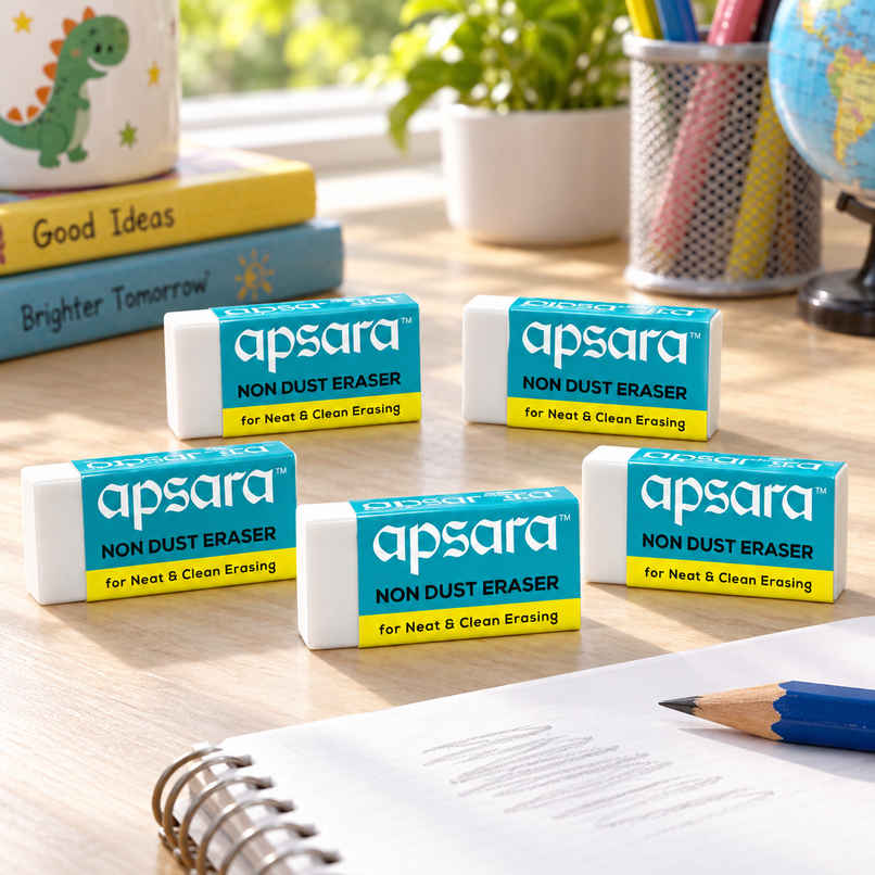 Apsara Non Dust Eraser - Smooth and Clean Erasing | Pack of 5 Apsara Non Dust Eraser - Smooth and Clean Erasing | Pack of 5
