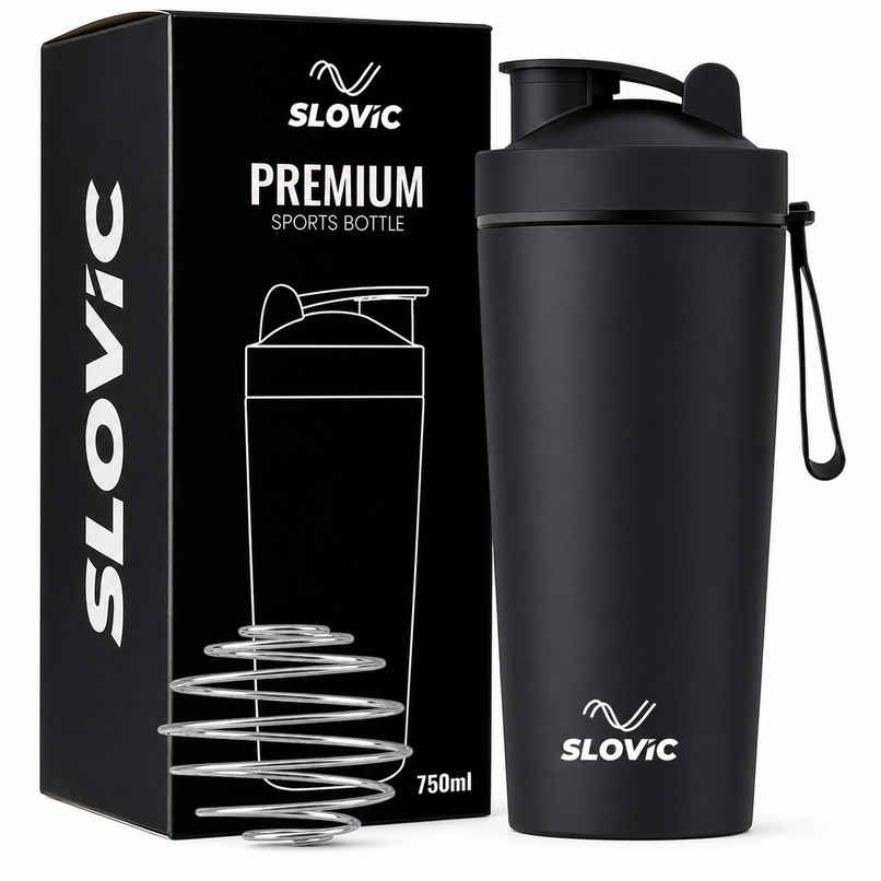 Slovic 750 ml Stainless Steel Shaker Water Bottle for Gym & Daily Use | Odour-free & Leakproof | Black