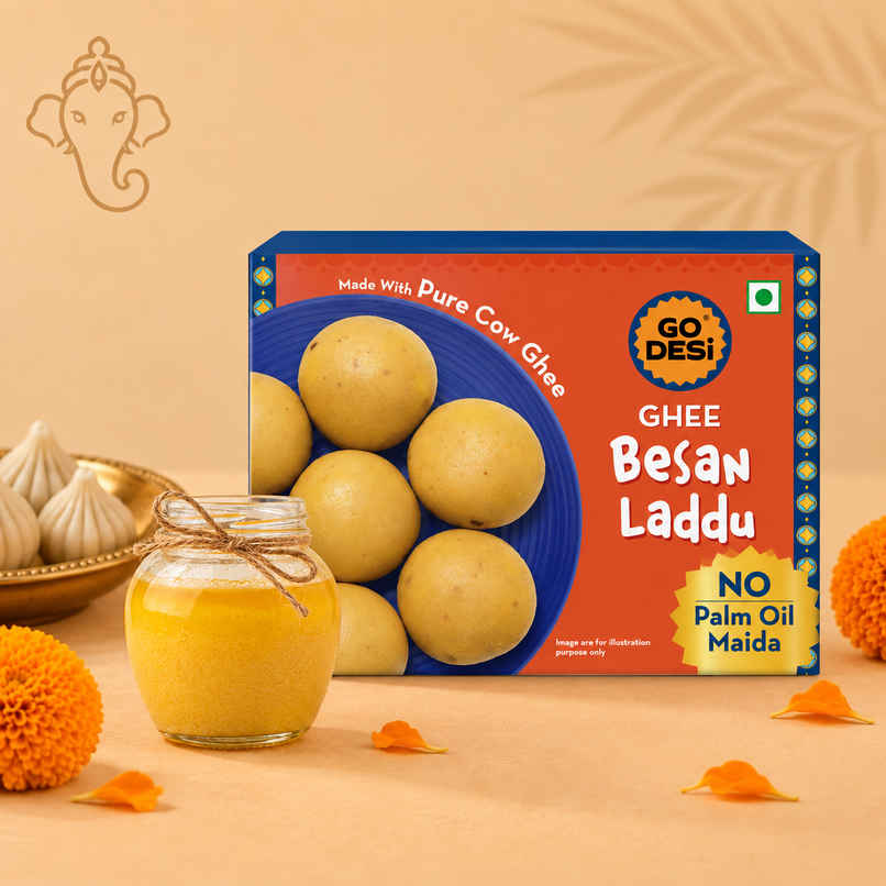 GO DESi Ghee Besan Laddu | No Palm Oil, Maida | With Pure Cow Ghee GO DESi Ghee Besan Laddu | No Palm Oil, Maida | With Pure Cow Ghee