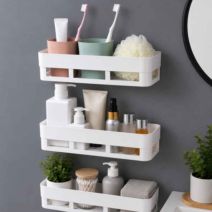Perpetual Bathroom Organizer Shelf | Self-Adhesive Rack for Wall | Pack of 3 Perpetual Bathroom Organizer Shelf | Self-Adhesive Rack for Wall | Pack of 3