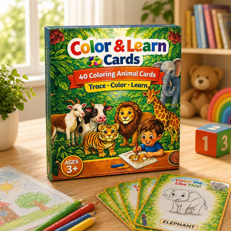 Fablue Color & Learn Animal Cards (40 Cards)|Trace, Color & Learning Educational Toy for kids Fablue Color & Learn Animal Cards (40 Cards)|Trace, Color & Learning Educational Toy for kids