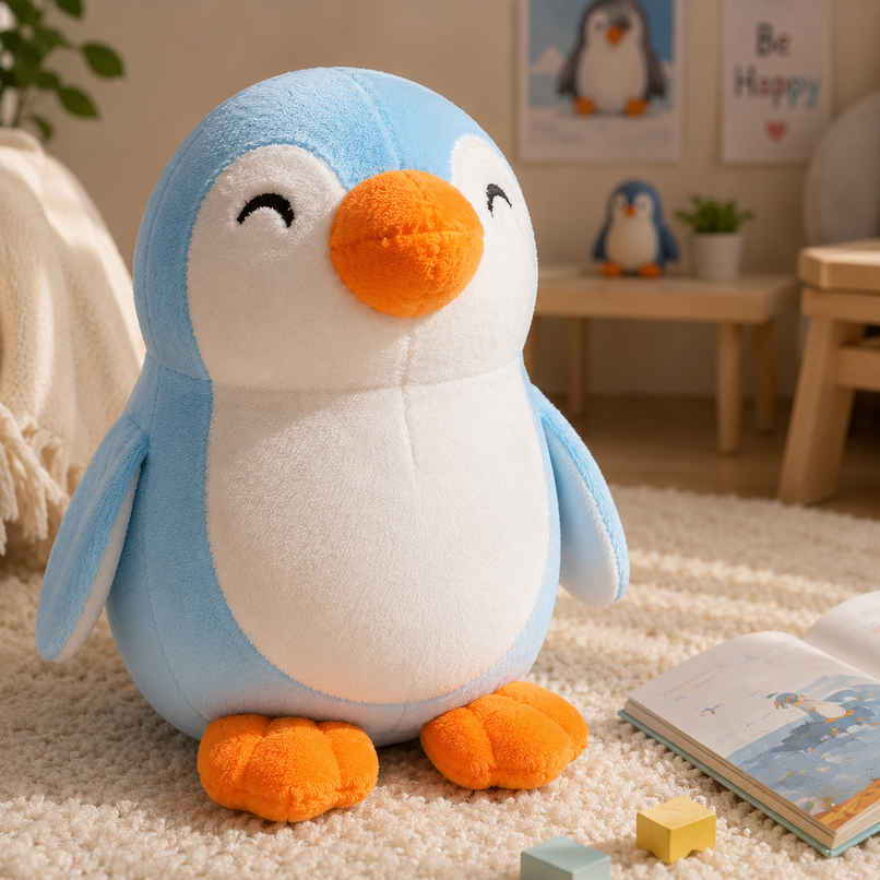 DearJoy Penguin Soft Toy - Blue, 25 cm