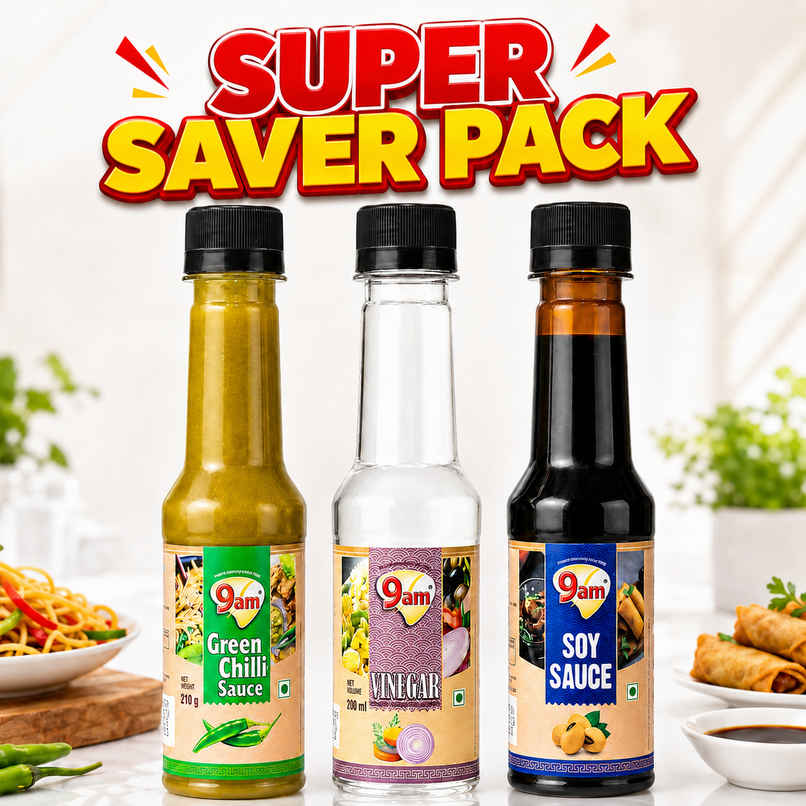 9am Soya Sauce + Green Chilli + Vinegar Combo, Cooking Essentials Pack