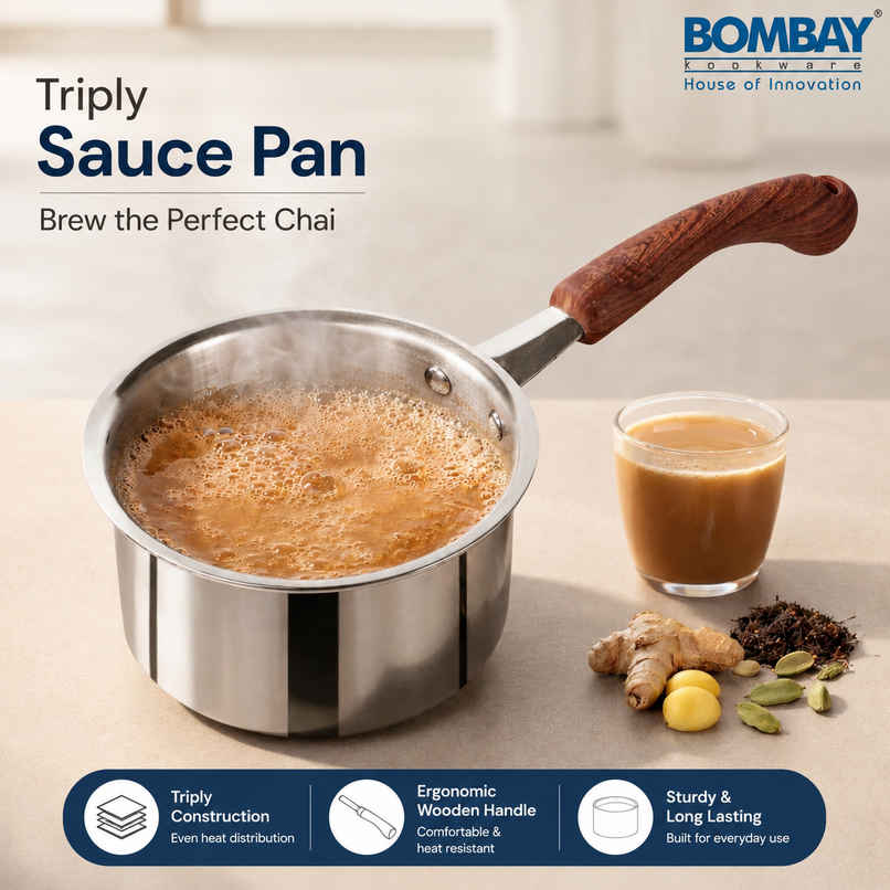 Bombay Kookware Triply Sauce Pan | 14cm | Induction Compatible Bombay Kookware Triply Sauce Pan | 14cm | Induction Compatible