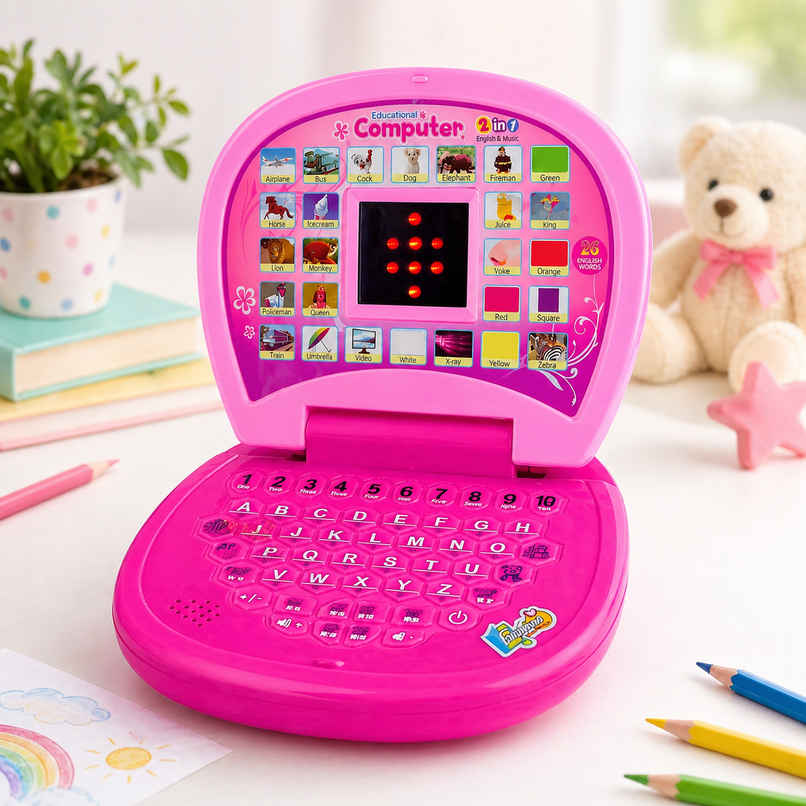 Fablue Educational Learning Laptop Toy for Kids - LED Display | Sound Learning Toy For Kids - Pink