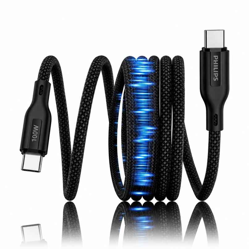 Philips DLC7130CB/94 100W Magnetic USB Type-C to Type-C Fast Charging Cable | Nylon Braided 1m