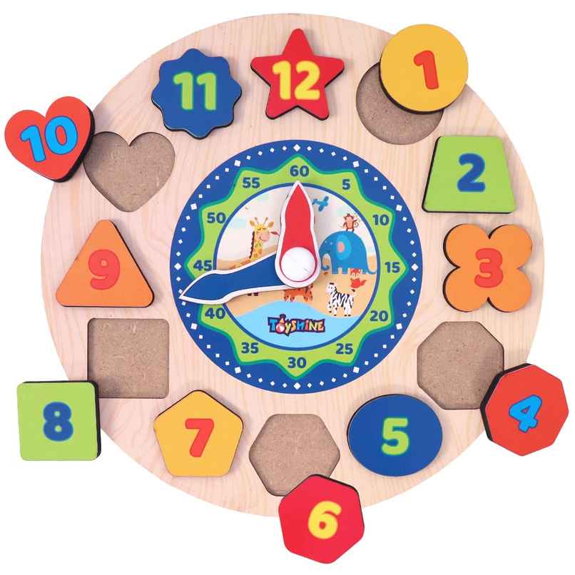 Toyshine Wooden Learning Clock Educational Montessori Toy with Shapes & Colors | 1-5 years
