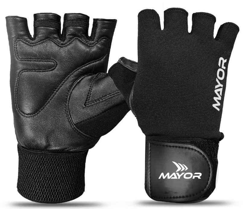 Mayor Force Leather Gym Gloves With Wrist Support(Free Size, Black) Mayor Force Leather Gym Gloves With Wrist Support(Free Size, Black)