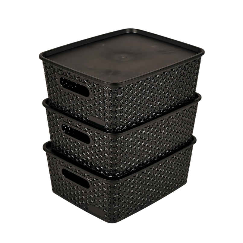 Kuber Industries 3 Pcs Stackable Storage Box Set | Multi-Purpose Organizer for Baby - Black