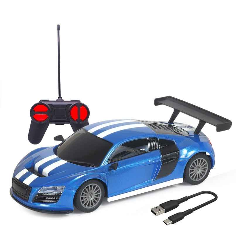 Race N Roll 1:24 Rechargeable Hi Speed Mini Remote Control Car - Aud New Mas Blue & White