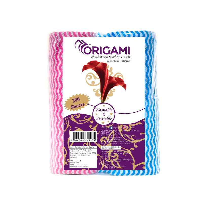 Origami Non-Woven Kitchen Towel Roll | Washable & Reusable | 200 Sheets Origami Non-Woven Kitchen Towel Roll | Washable & Reusable | 200 Sheets