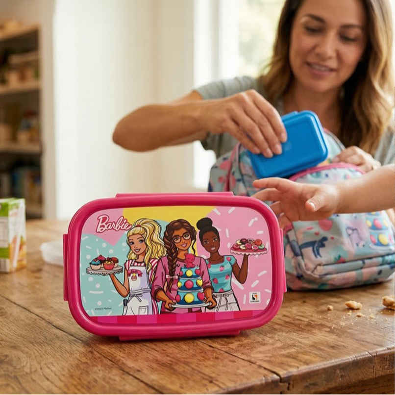 Striders Barbie Single Compartment Lunch Box With Cutlerys Multicolor | 310 ml