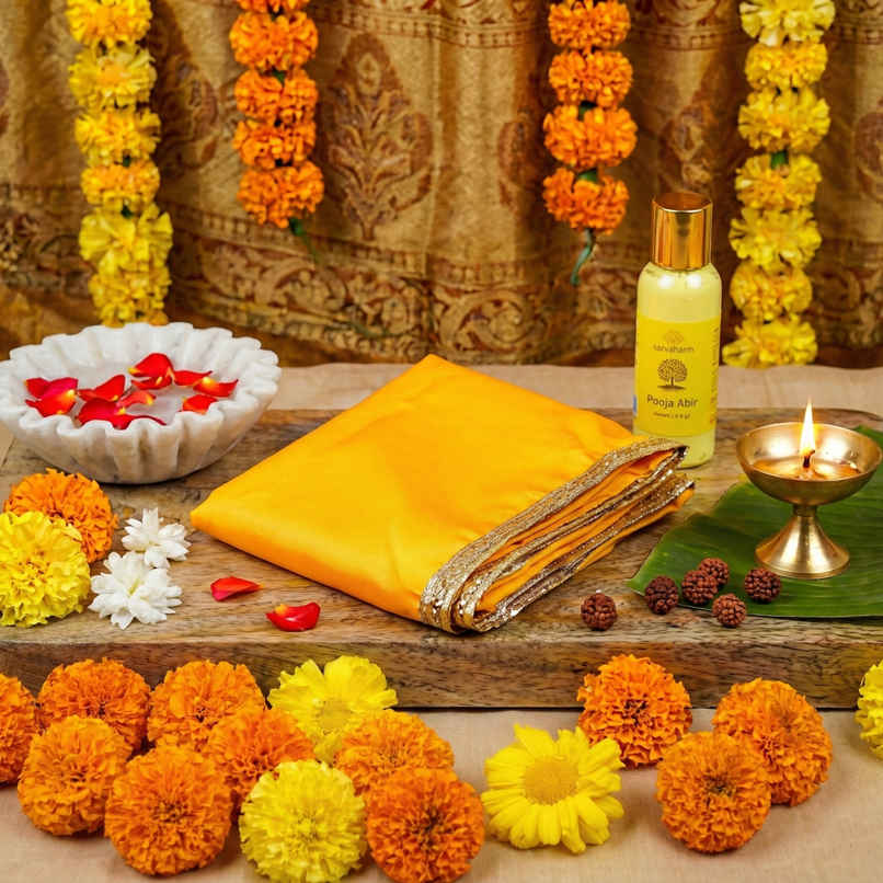 Yellow Satin Puja Aasan 26 x 13 inch | ServDharm