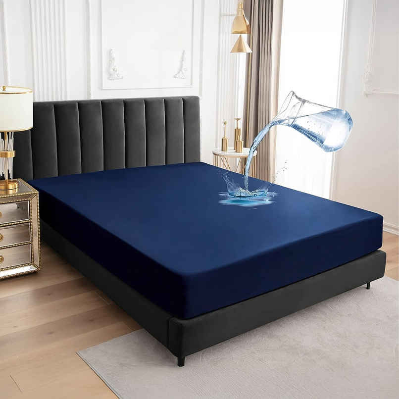 BAY6 Blue Terry Cotton 220 GSM Waterproof Mattress Protector For King Size Bed