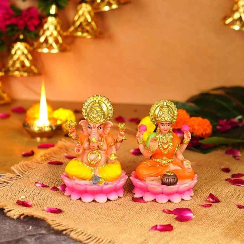 Multicolour Lakshmi and Ganesh Resin Idol 4 In | ServDharm