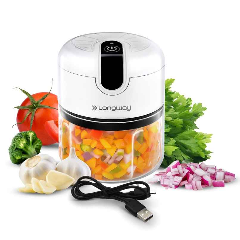 Longway Slicer Rechargeable Mini Electric Chopper | 250ml Food Grade Bowl | White