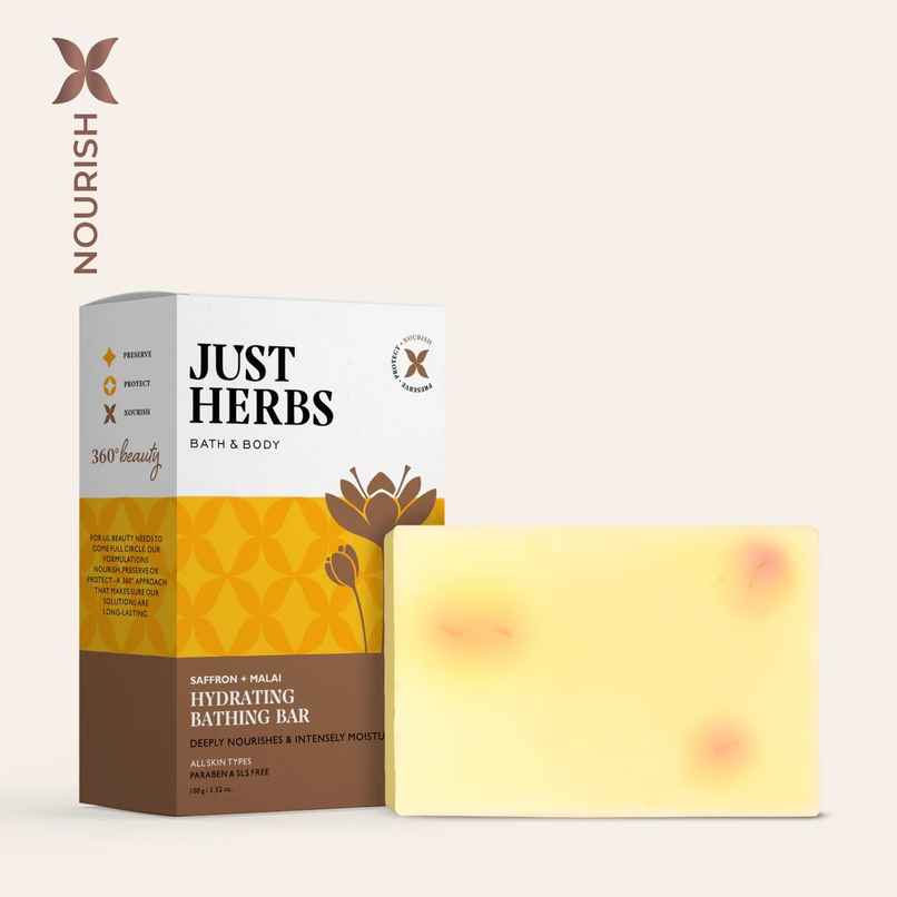 Just Herbs Hydrating Bathing Bar: Saffron & Malai For Deep Nourishment & Moisturization PACK OF 3