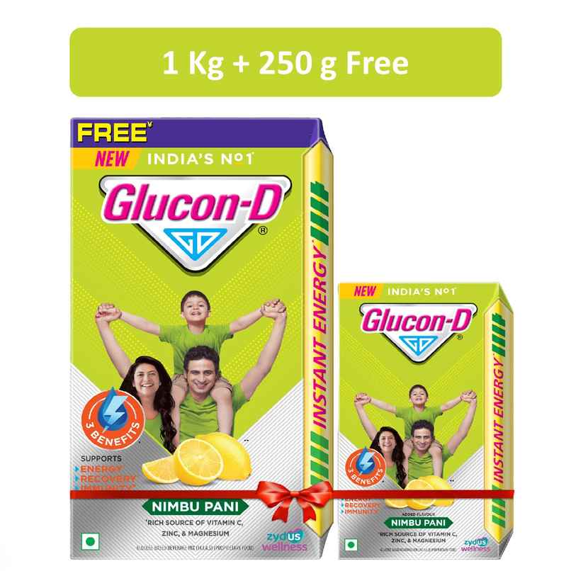 Glucon-D Nimbu Pani with 3 Benefits of Energy, Recovery, and Immunity (Get 250 g Pack Free)