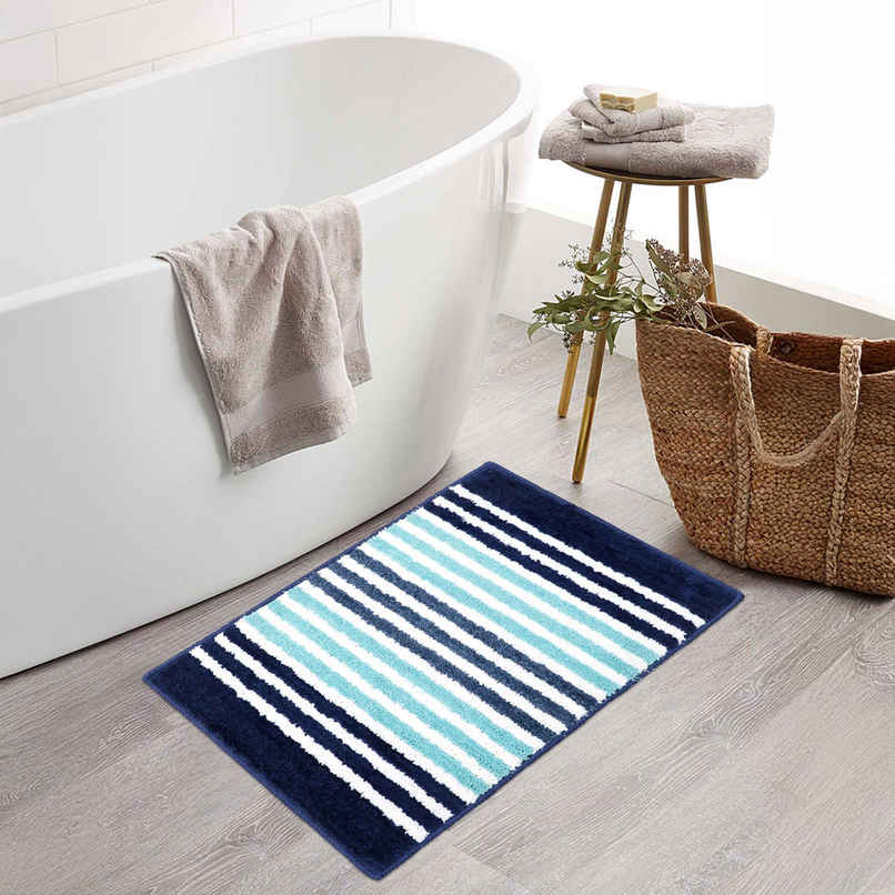 Homeharmony Non-Slip Bath Mat | Blue & White | 58 x 36 cm