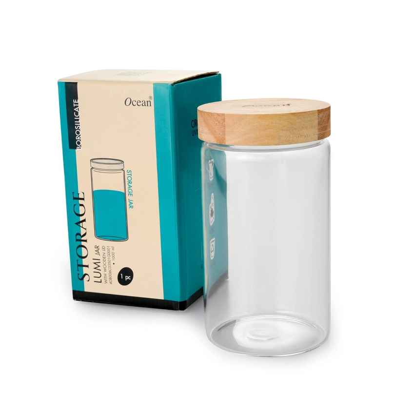 Ocean Lumi Borosilicate Glass Jar Set with Wooden Lid | 1000 ml Ocean Lumi Borosilicate Glass Jar Set with Wooden Lid | 1000 ml