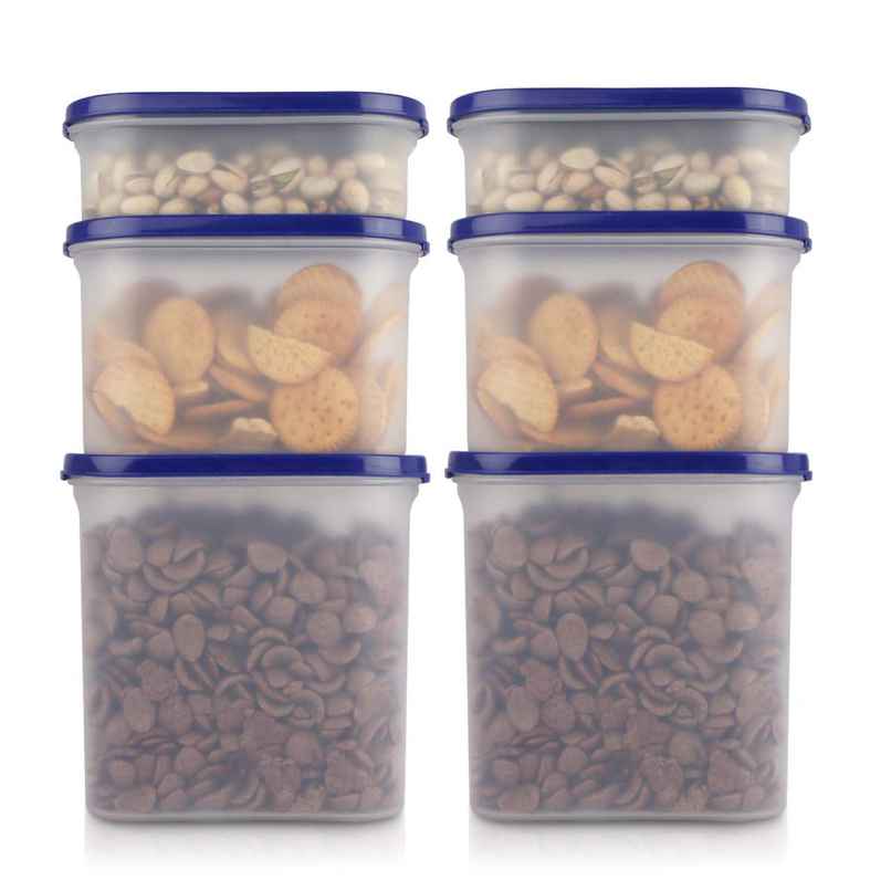 Cutting EDGE Plastic Modular Storage Containers |Set of 6 |525ml x2 |1200ml x2 |1800ml x2 |Dark Blue