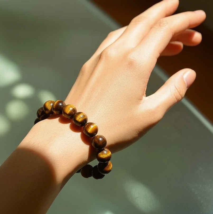 Tiger eye bracelet 8mm by Nakshatra | Natural Gemstones | Pack of 1 | ServDharm