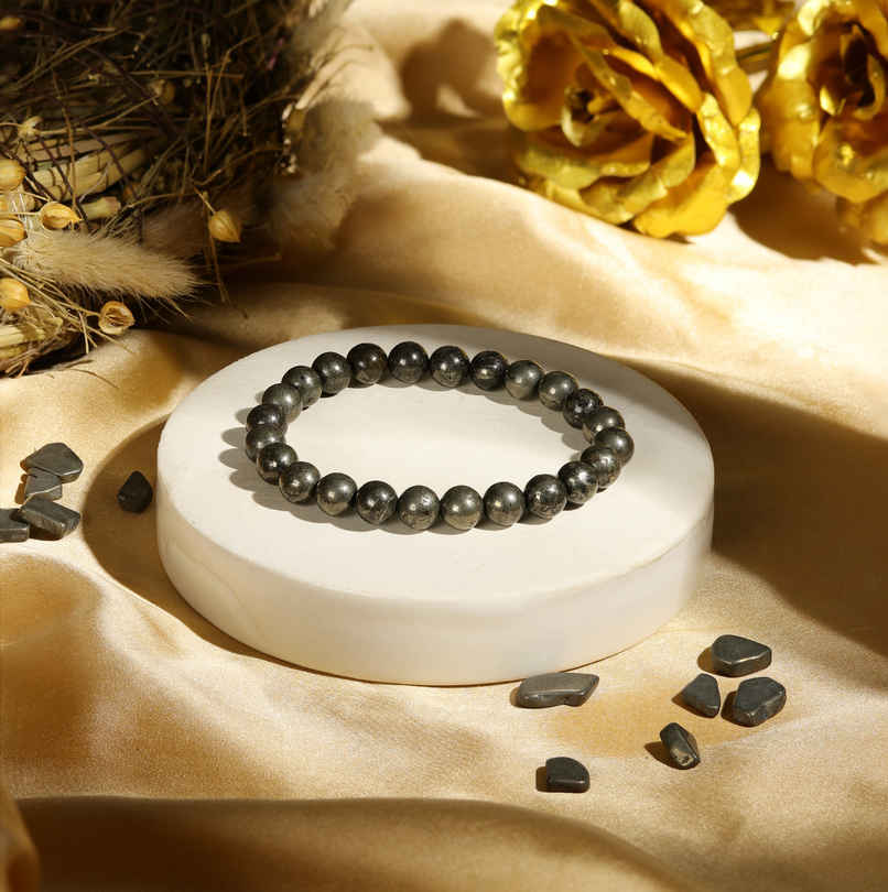 Bracelet | Pyrite Crystal 8 mm | Natural Gemstone | Pack of 1 | ServDharm Bracelet | Pyrite Crystal 8 mm | Natural Gemstone | Pack of 1 | ServDharm