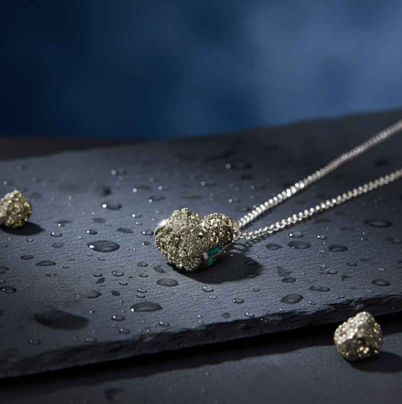 Raw Pyrite Pendant With Chain | ServDharm Raw Pyrite Pendant With Chain | ServDharm