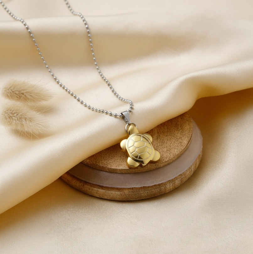 Pyrite Turtle Pendant with Chain | ServDharm Pyrite Turtle Pendant with Chain | ServDharm
