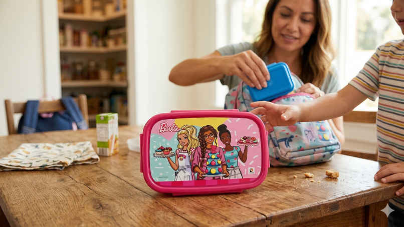 Striders Barbie Single Compartment Lunch Box With Cutlerys Multicolor | 310 ml Striders Barbie Single Compartment Lunch Box With Cutlerys Multicolor | 310 ml