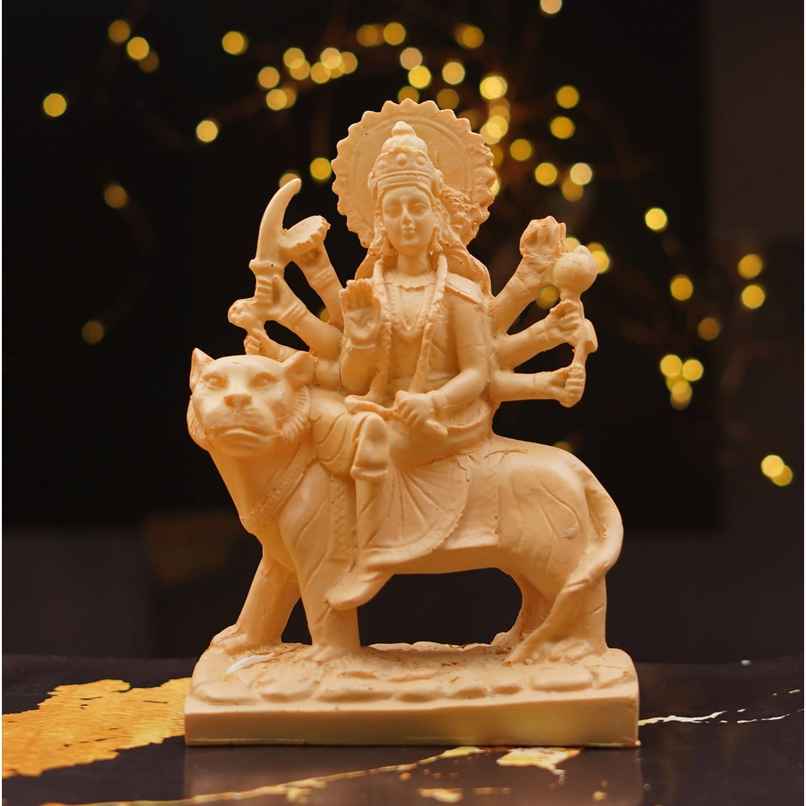 Durga Mata Idol Resin Beige Colour | 7.5 Inch | Gold | Servdharm
