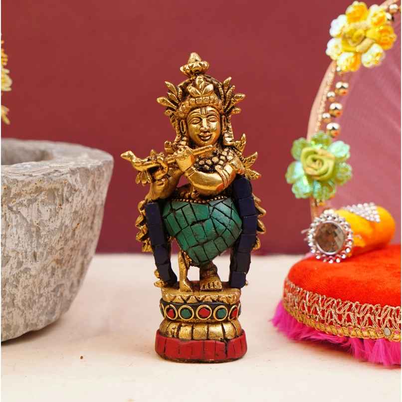Serene Lord Krishna Statue Playing Flute | 5 Inch | ServDharm