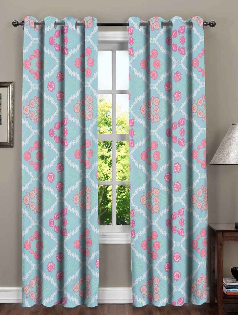 BAY6 Polyester Long Door Curtains - Set of 2 - (8x4 ft) - Green