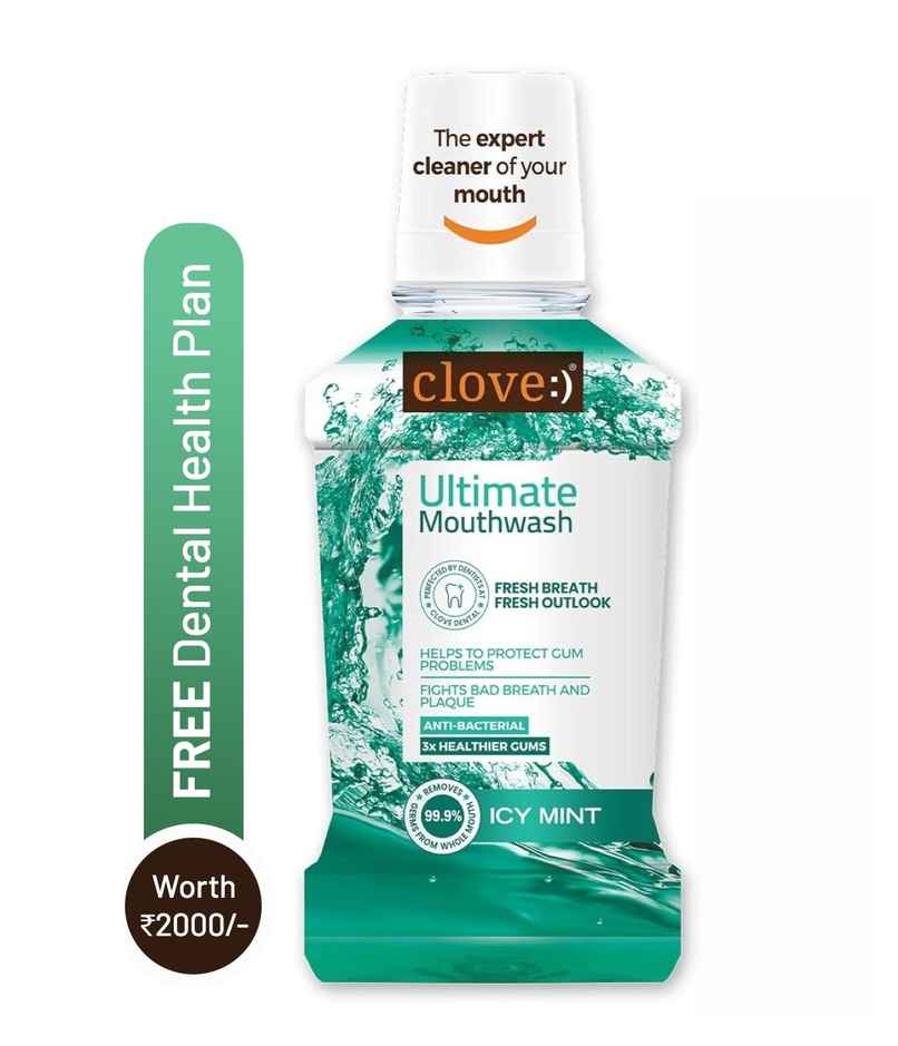 Clove Ultimate Mouthwash Antibacterial & Anti-Plaque Kills 99.9% Germs Fresh Icy Mint Flavour