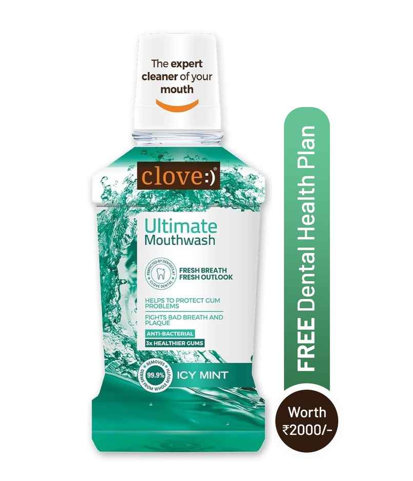 Clove Ultimate Mouthwash Antibacterial & Anti-Plaque Kills 99.9% Germs Fresh Icy Mint Flavour