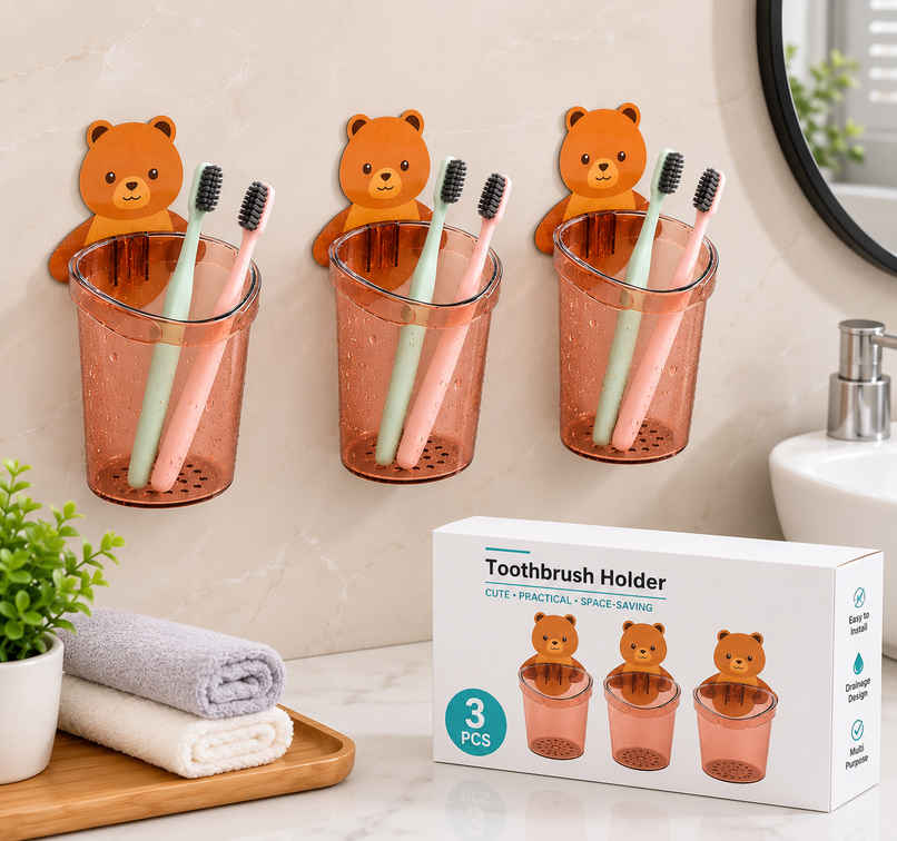Perpetual Self-Adhesive Toothbrush Holder, 3 Pcs Teddy Bear Shaped for Bathroom Storage Perpetual Self-Adhesive Toothbrush Holder, 3 Pcs Teddy Bear Shaped for Bathroom Storage