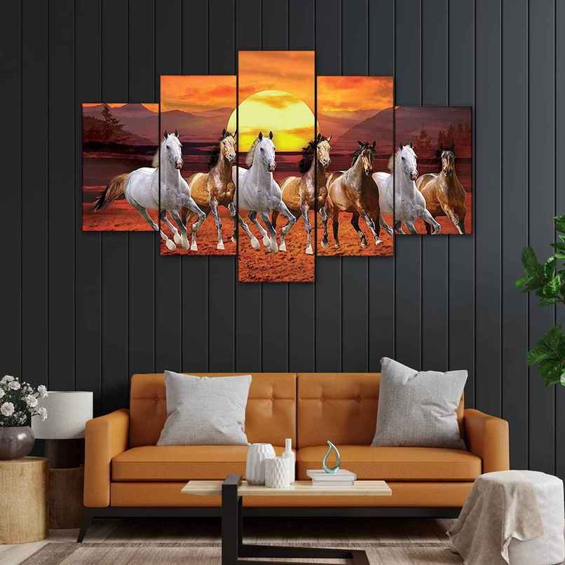Perpetual Seven Running Horses Painting for Wall Decoration | Set of 5 | 75 cm x 43 cm Perpetual Seven Running Horses Painting for Wall Decoration | Set of 5 | 75 cm x 43 cm