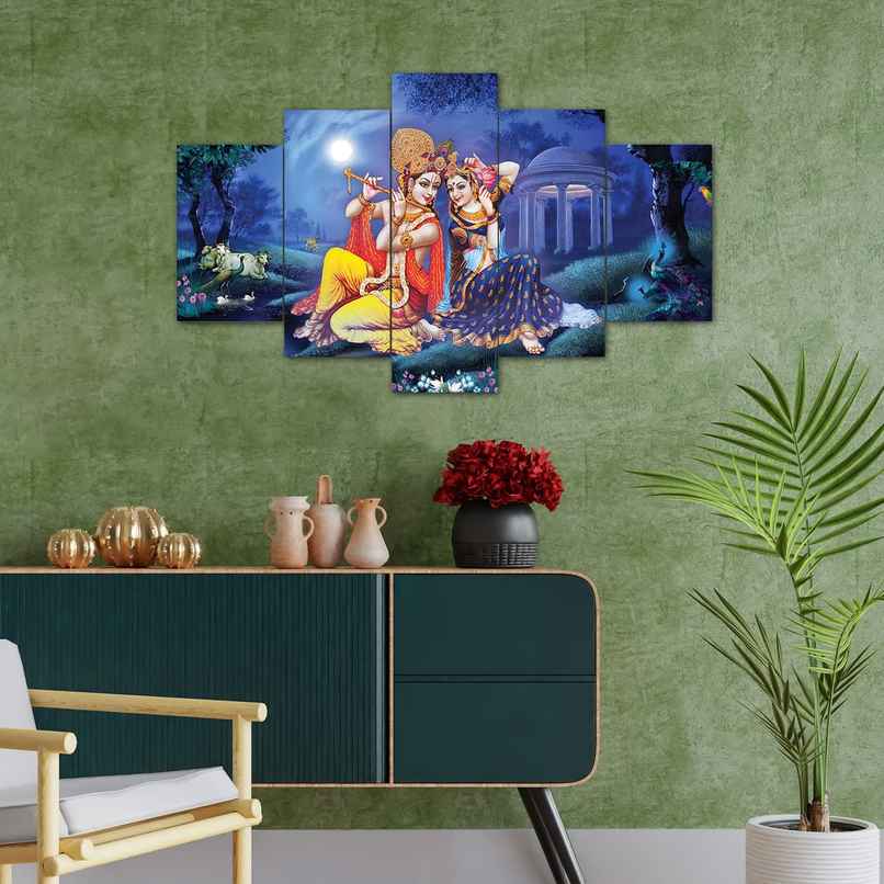 Perpetual Radha Krishna Wall Painting - Set of 5 | Wall Frames | 75 x 43 cm