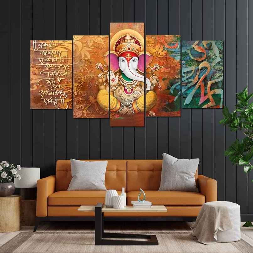 Perpetual Ganesha Paintings for Wall Decoration | Set of 5 | 3D | 75 x 43 cm Perpetual Ganesha Paintings for Wall Decoration | Set of 5 | 3D | 75 x 43 cm