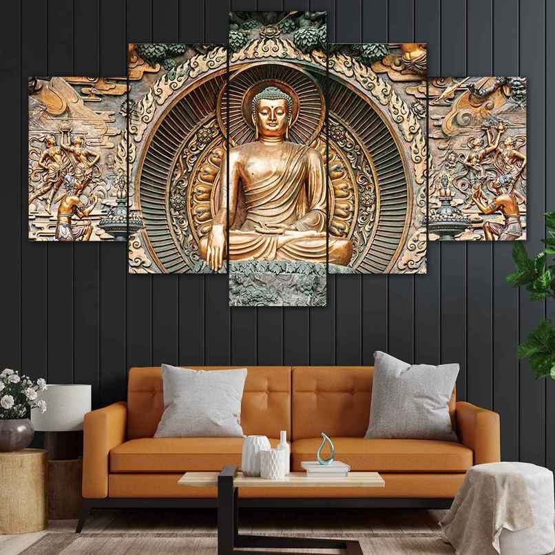Perpetual Buddha Wall Painting for Living Room | Set of 5 - 3D Scenery | 75 x 43 cm | with Frames Perpetual Buddha Wall Painting for Living Room | Set of 5 - 3D Scenery | 75 x 43 cm | with Frames