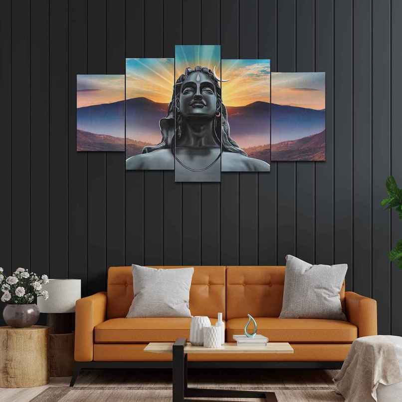 Perpetual Adiyogi Shiva Paintings for Wall Decoration | Set of 5 | 3D | 75 x 43 cm Perpetual Adiyogi Shiva Paintings for Wall Decoration | Set of 5 | 3D | 75 x 43 cm