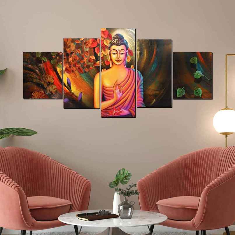 Perpetual Buddha Paintings for Wall Decoration - Set of 5 |75 cm x 43 cm Perpetual Buddha Paintings for Wall Decoration - Set of 5 |75 cm x 43 cm