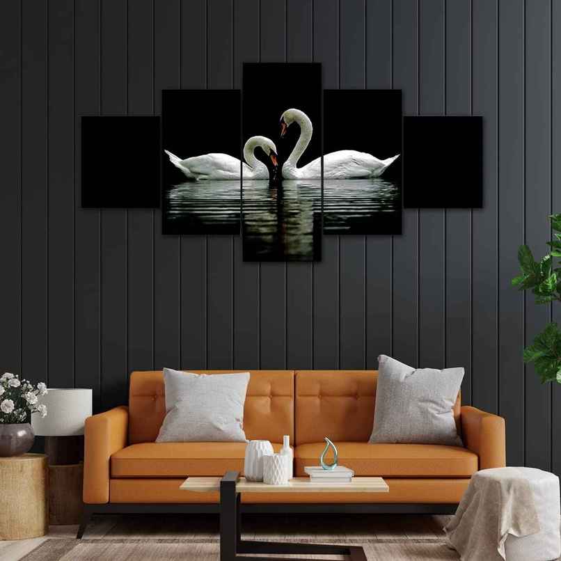 Perpetual Swan Pair Paintings for Wall Decoration | Set of 5 | 3D | 75 x 43 cm