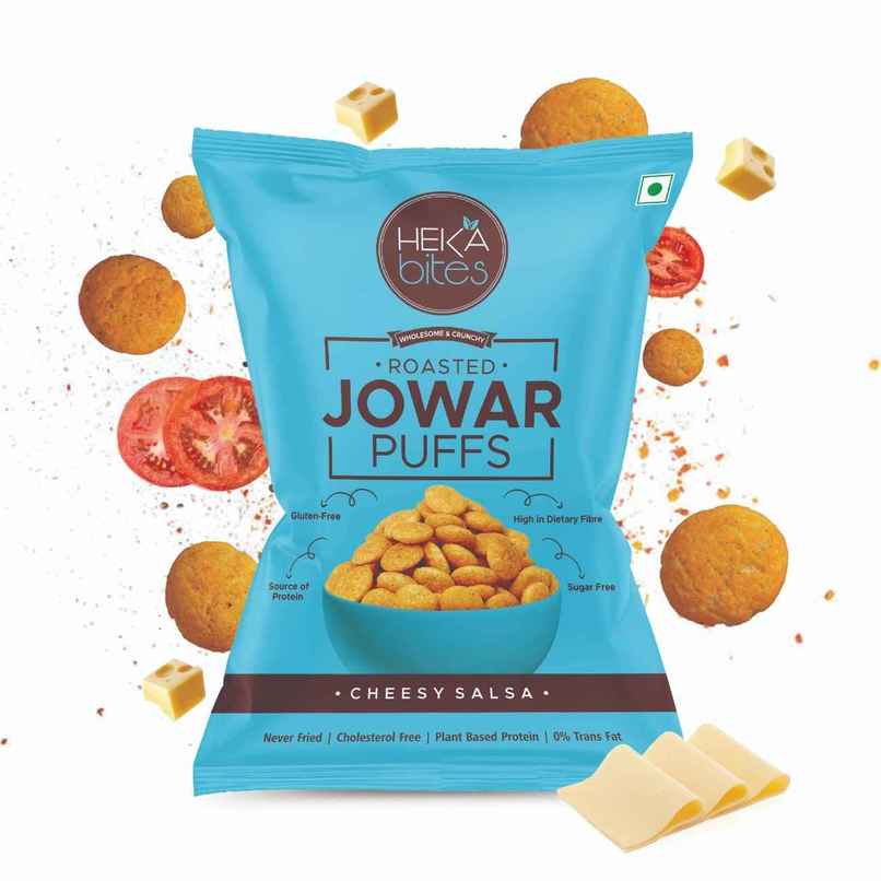 Heka Bites Roasted Jowar Puffs Cheesy Salsa | Low Calorie & Healthy Snacks Heka Bites Roasted Jowar Puffs Cheesy Salsa | Low Calorie & Healthy Snacks